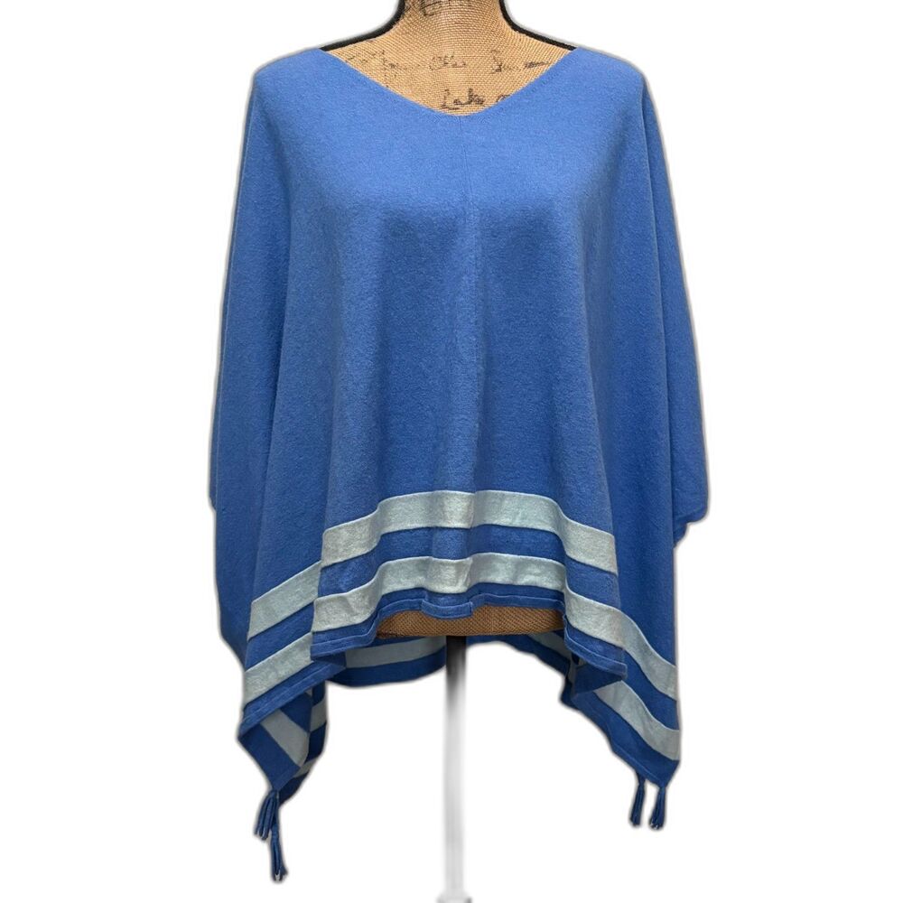 Hiho Tortola‎ Tassel Topper Poncho Blue Knit Swimsuit Coverup Oversized Size M/L
